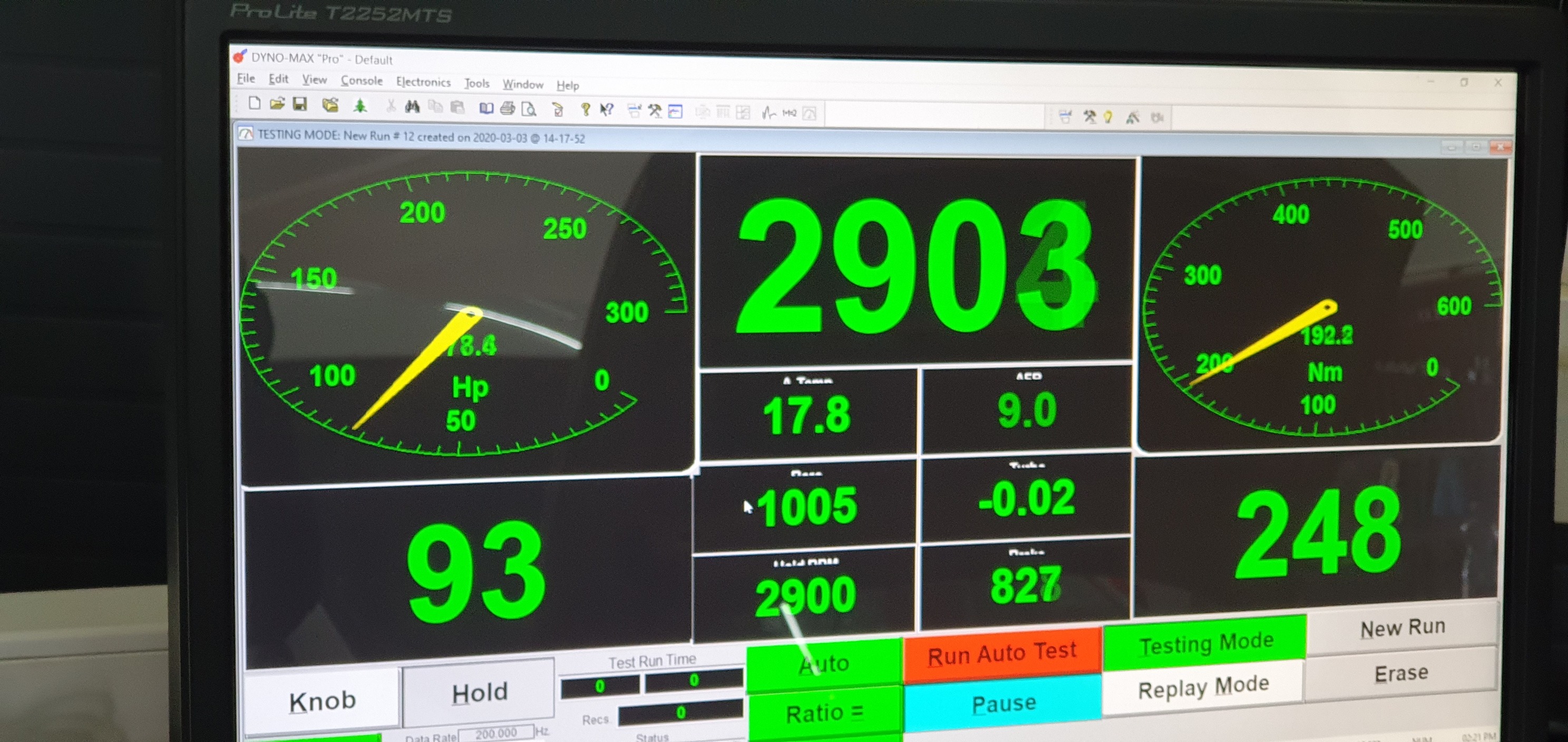 DYNO-MAX szoftver képernyő – valós idejű mérés